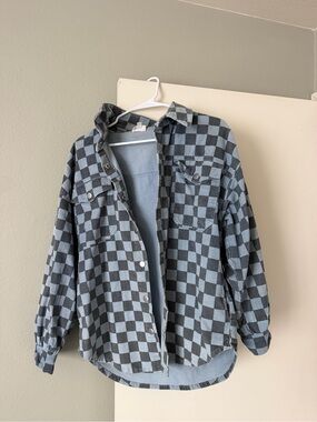 Le Lis Gray & Light Gray Check Corduroy Top